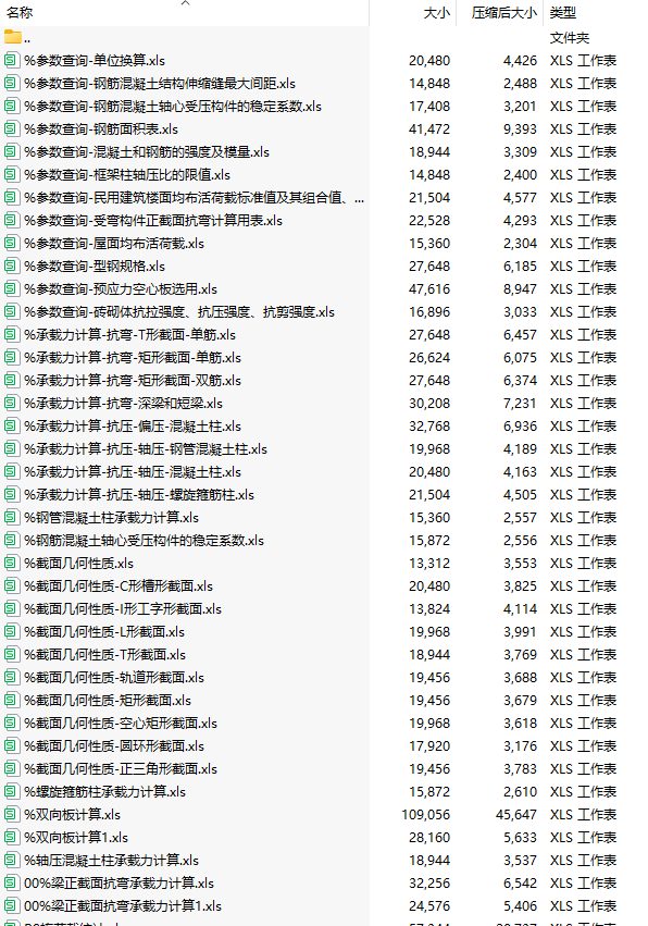 400套房建常用计算表格文件汇总下载